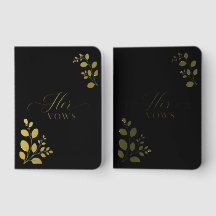 Black Botanical Foil Wedding Vow Book Set