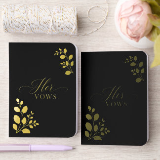 Black Botanical Foil Wedding Vow Book Set