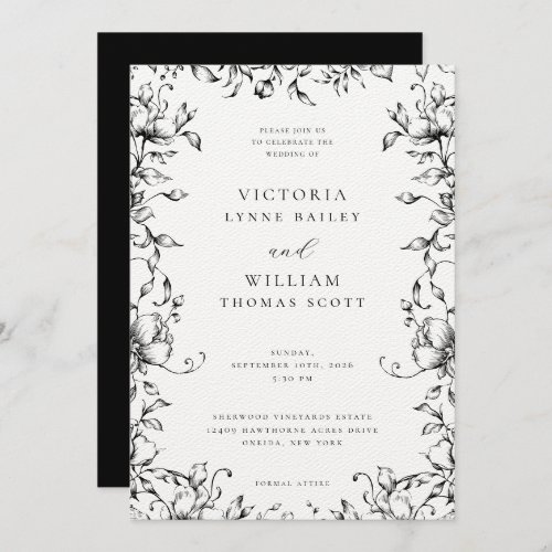 Black Botanical Garden Floral Wedding Invitation