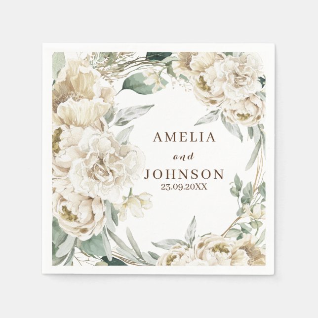 Black botanical greenery simple winter wedding napkins (Front)