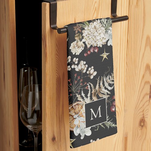 Black Botanical Holiday Kitchen Towel