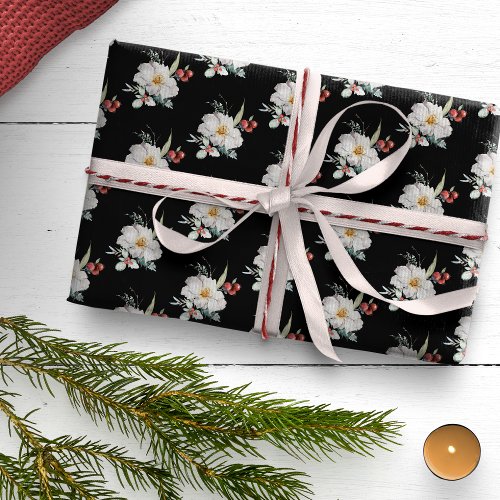 Black Botanical Holiday Wrapping Paper