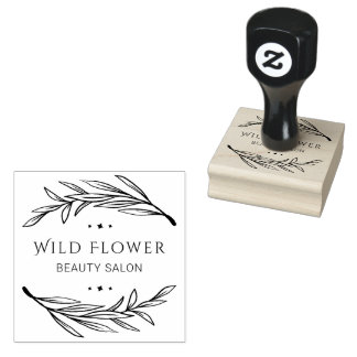 Black Botanical Leaves Custom Beauty Salon Logo Rubber Stamp