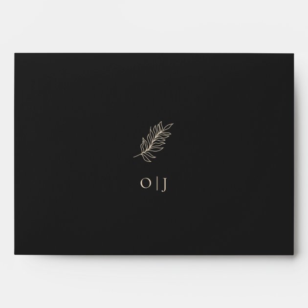 Black Botanical Monogram Wedding Envelope