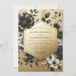 Black Botanical Opulent Wedding Invitation