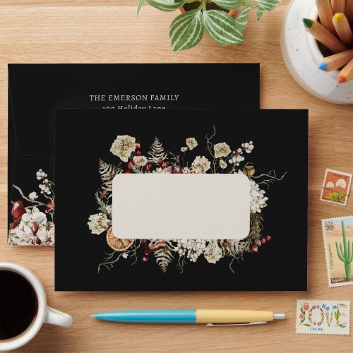 Black Botanical Return Address Envelope