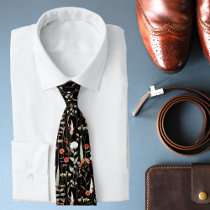 Black Botanical Watercolor Floral Neck Tie