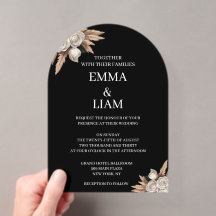 Black Botanical White Rose Pampas Arch Shape 