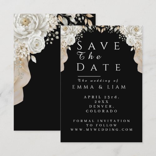 Black Botanical White Rose Pampas Save The Date