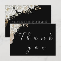 Black Botanical White Rose Pampas Wedding Thank 