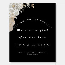Black Botanical White Rose Pampas Wedding Welcome 