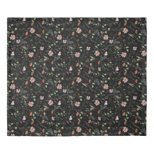 Black botanical wildflower romantic garden duvet cover