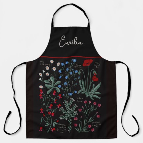 Black botanical wildflower romantic garden floral apron