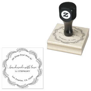 Black Botanical Wreath Custom Modern Typography Rubber Stamp