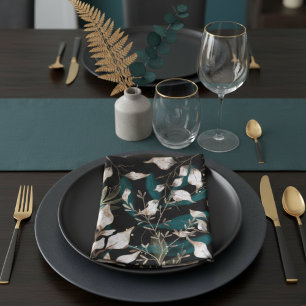 Black Botanicals: Bohemian Leaves With Gold Cloth Napkin