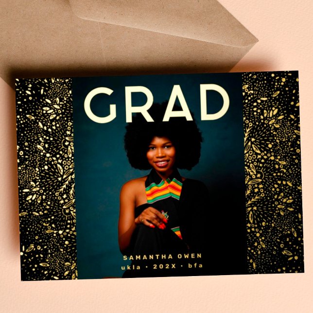 Black Botanicals Grad Photo Gold Foil Announcement (Creator Uploaded)