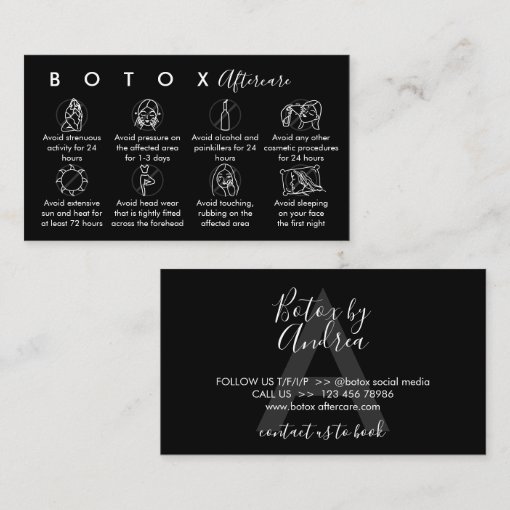 Black Botox Aftercare Instructions Business Card | Zazzle