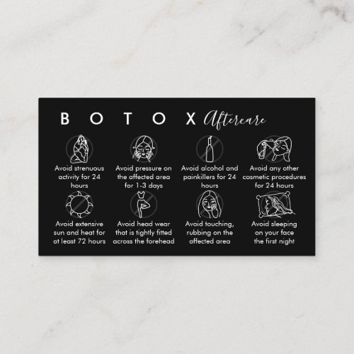 Black Botox Aftercare Instructions Business Card
