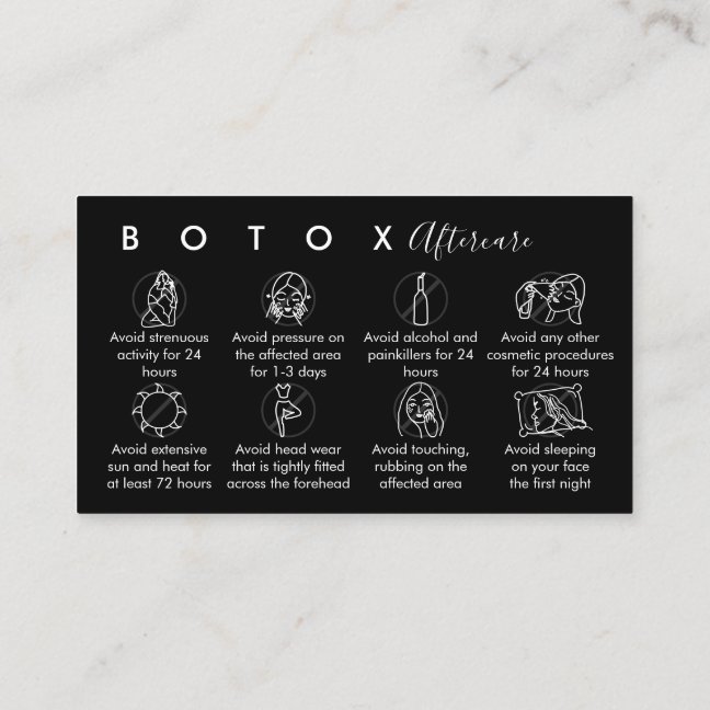 Black Botox Aftercare Instructions Business Card
