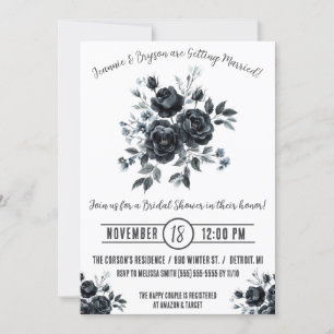 Black Bouquet, Emo, Goth, Monochrome Bridal Shower Invitation