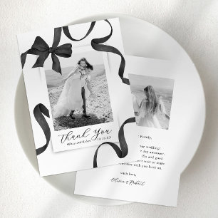 Black Bow 2 Photo Wedding Thank You Card