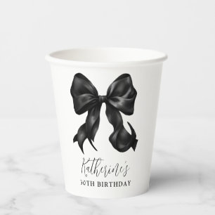 Black Bow 30th 40th 50th Birthday Paper Cups