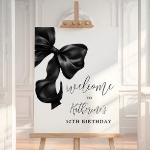 Black Bow 30th 40th 50th Birthday Welcome Sign