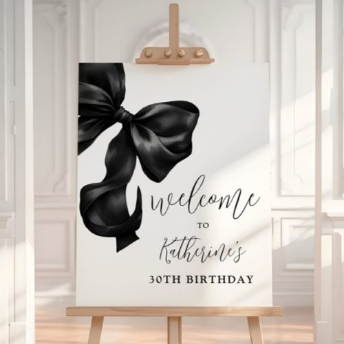 Black Bow 30th 40th 50th Birthday Welcome Sign