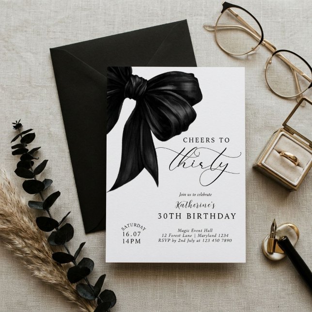 Black Bow 30th Birthday Invitation (Creator Uploaded)
