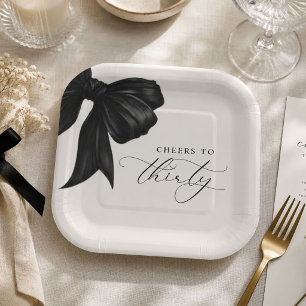 Black Bow 30th Birthday Paper Plates