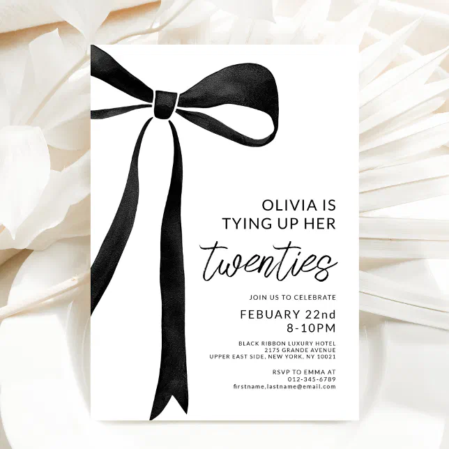 Black Bow 30th Birthday Party Celebration Script Invitation | Zazzle