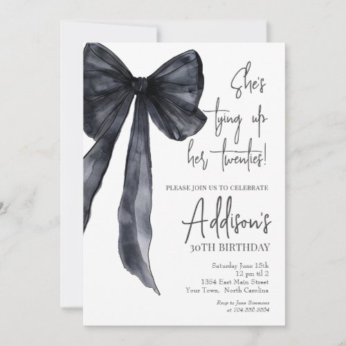 black bow 30th Birthday Party Invitation