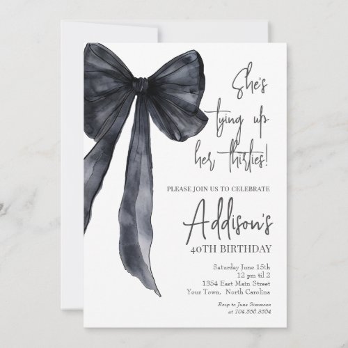 black bow 30th Birthday Party Invitation