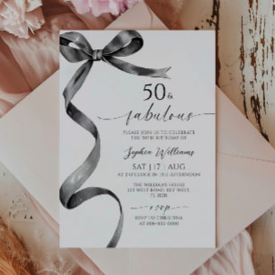 Black Bow 50 & Fabulous Birthday Invitation