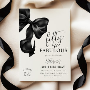 Black Bow 50th Birthday Invitation