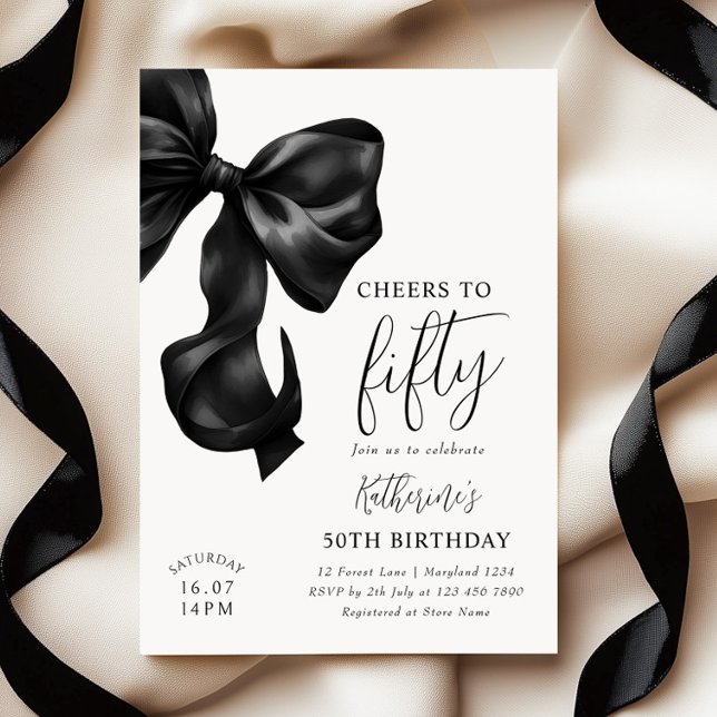 Black Bow 50th Birthday  Invitation (Creator Uploaded)