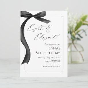 Black Bow 8th Birthday Invitation