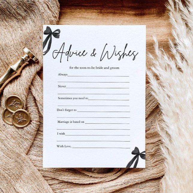 Black Bow Advice and Wishes Bridal Shower Game Invitation (Creator Uploaded)