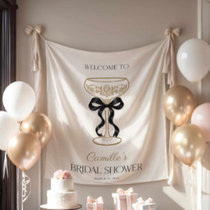 Black Bow and Champagne Bridal Shower Backdrop