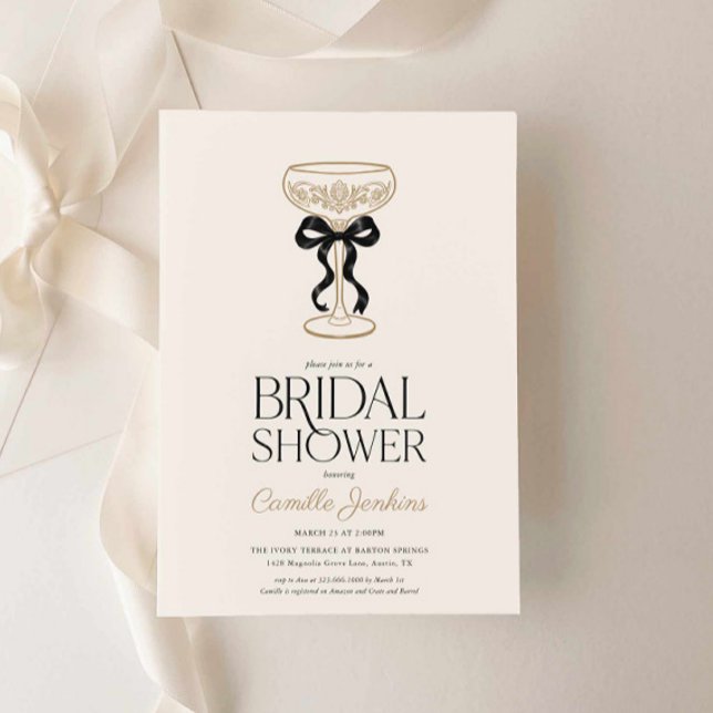 Black Bow and Champagne Bridal Shower Invitation (Bows and Bubbly Bridal Shower Invitation)