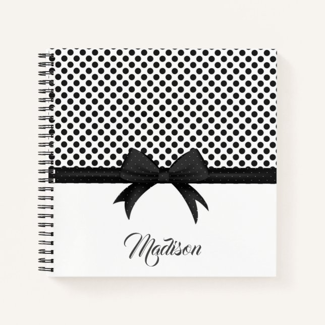 Black Bow and Dots Pattern Notebook (Front)