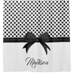 Black Bow and Dots Pattern Shower Curtain