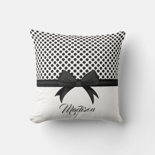 Black Bow and Dots Pattern Throw Pillow