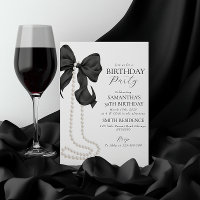 Black Bow and Pearl 30th Birthday Party Invitation
