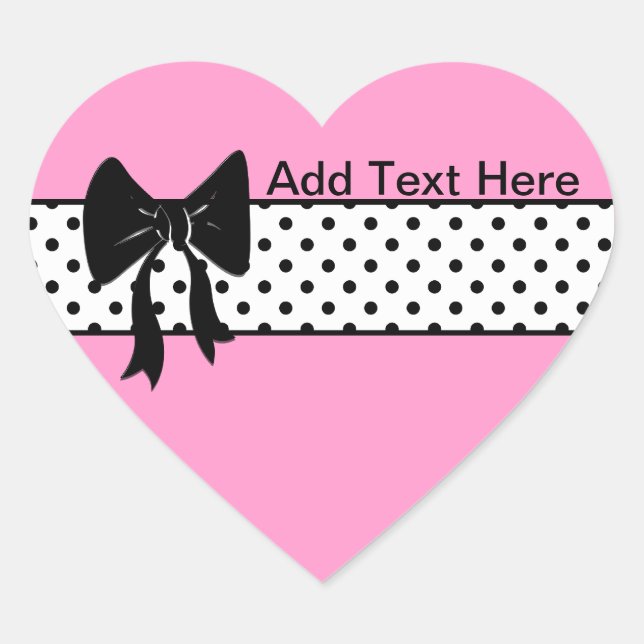 Black bow and polka dots heart sticker (Front)