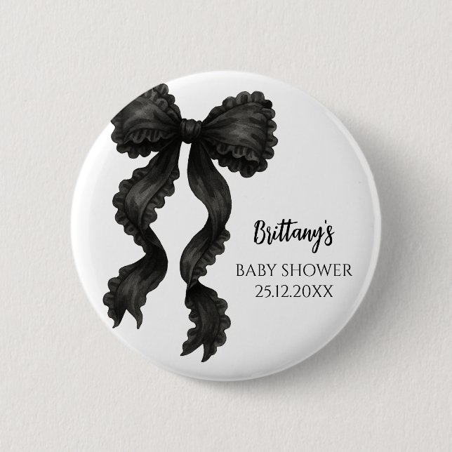 Black Bow Baby Shower  Button (Front)