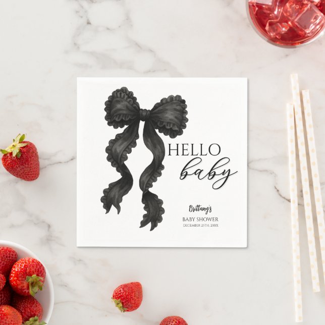Black Bow Baby Shower Coquette Ribbon Napkins (Insitu)