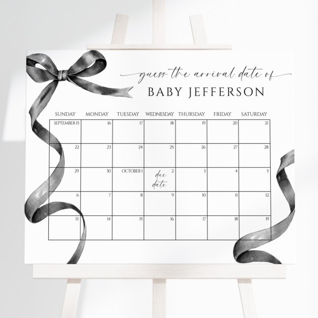 Black Bow Baby Shower Guess Due Date Calendar Poster (Creator Uploaded)