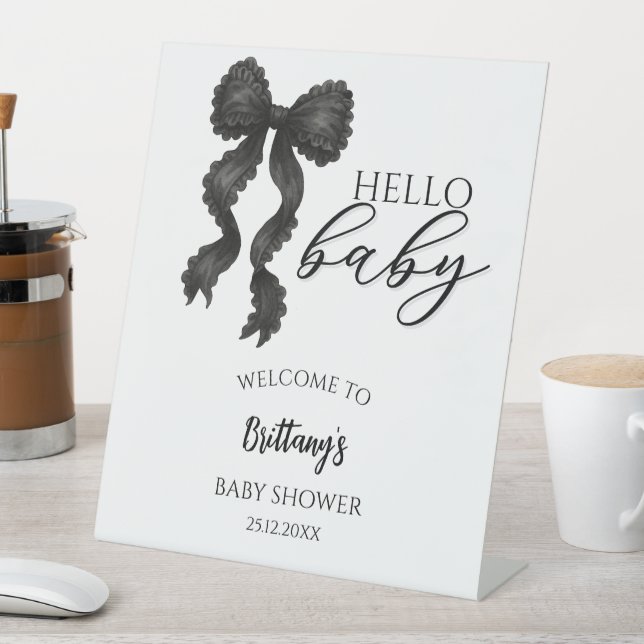 Black Bow Baby Shower Modern Welcome Sign (In SItu)