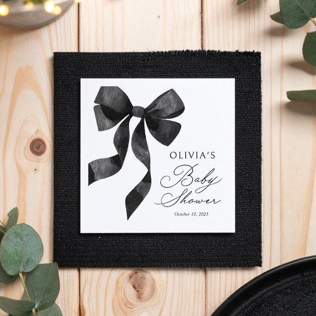 Black Bow Baby Shower Napkins (Creator Uploaded)
